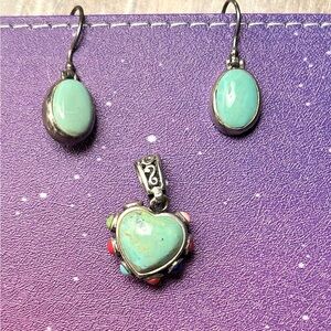 Turquoise Heart Pendant and Earrings Set